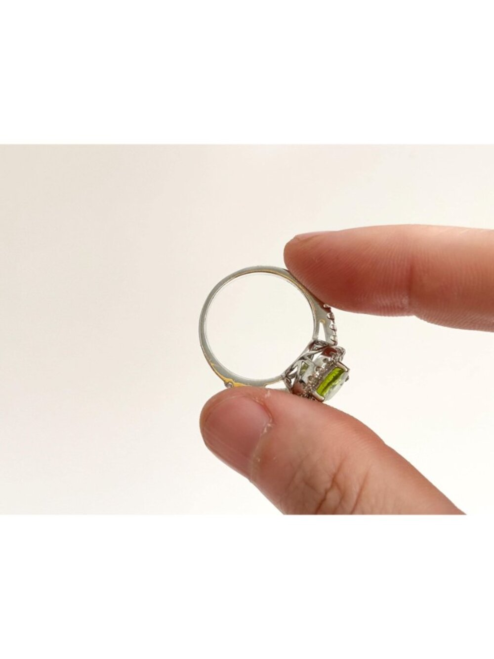 Peridot Gemstone Halo CZ Lined Sterling Silver 925 Vintage Ring - sz 7.25 - Picture 8 of 16